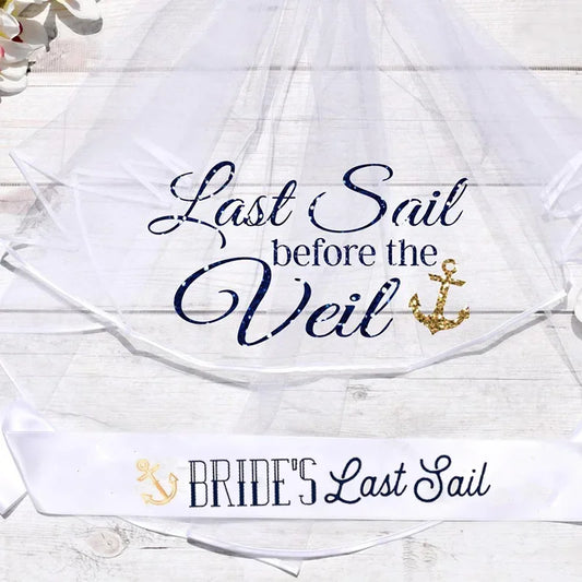 Nautical Bachelorette Sash & Veil | Last Sail Bridal Party Bachelorette Party Sash Peaceful Pleasures Health and Wellness