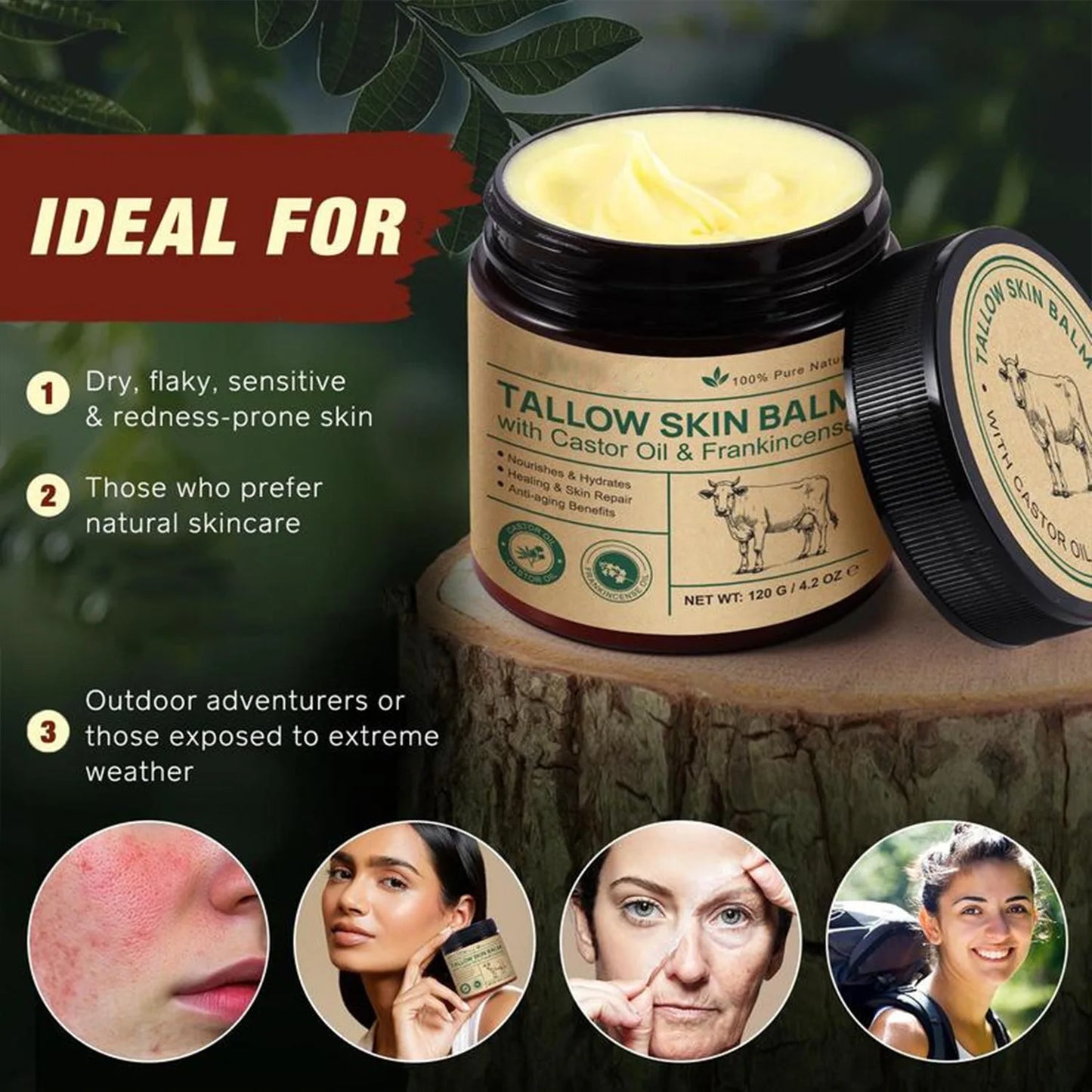 Natural Tallow Face Moisturizer Beeswax Grass-Fed Whipped Tallow Honey Cream Moisturizing Nourish Fast Absorbing Body Skin Care Peaceful Pleasures Health and Wellness
