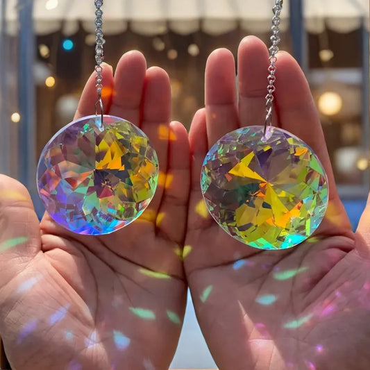 Round Crystal Sun Catchers Set of 2 – Glass Prism Rainbow Maker Crystal Sun Catcher Oasis Select Default Title