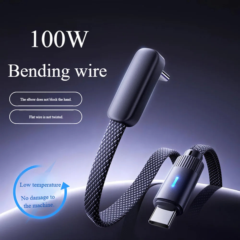 100W USB-C 90° Elbow Braided Fast Charging Cable – iPhone & Android