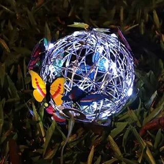 Outdoor Solar Garden Light Metal Home Decorative Nightlight Butterfly Pendant Waterproof Butterfly Round Ball Light Weaving Mesh Peaceful Pleasures Health and Wellness white