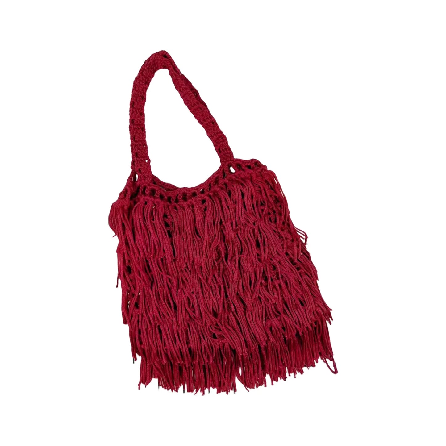 Women's Ethnic Style Woven Shoulder Bag Solid Color Fringe Design Casual Handbag with Adjustable Strap for Daily Use Peaceful Pleasures Health and Wellness Red