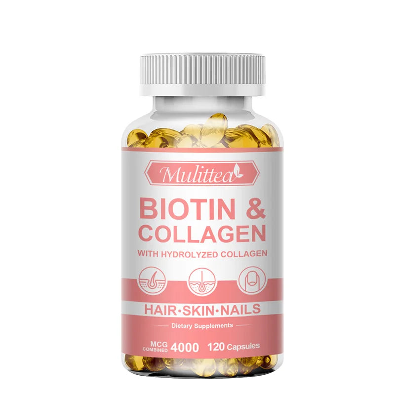 Mulittea Biotin & Collagen Capsules for Hair, Skin & Nails Dietary Supplement Peaceful Pleasures Health and Wellness 120pcs United States