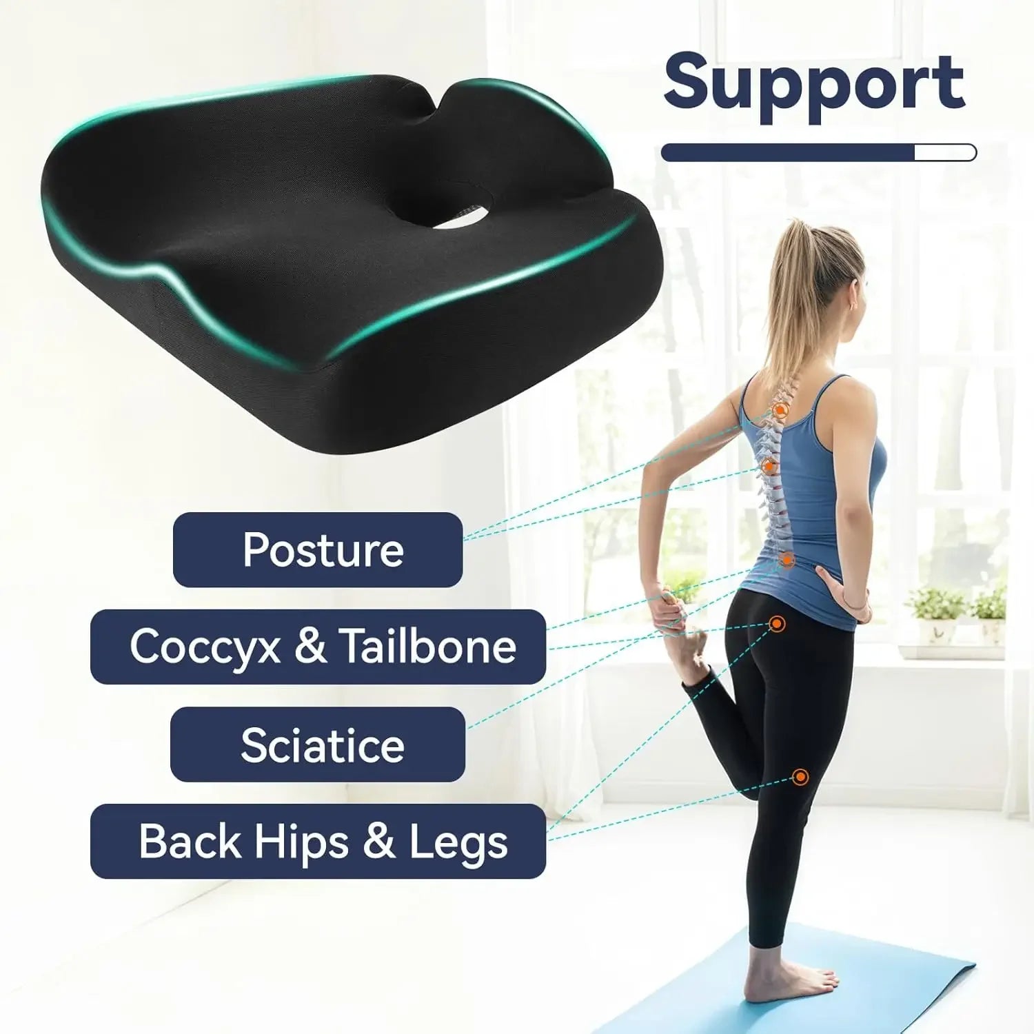 Memory Foam Seat Cushion – Tailbone Pain Relief & Support Peaceful Pleasures Health and Wellness