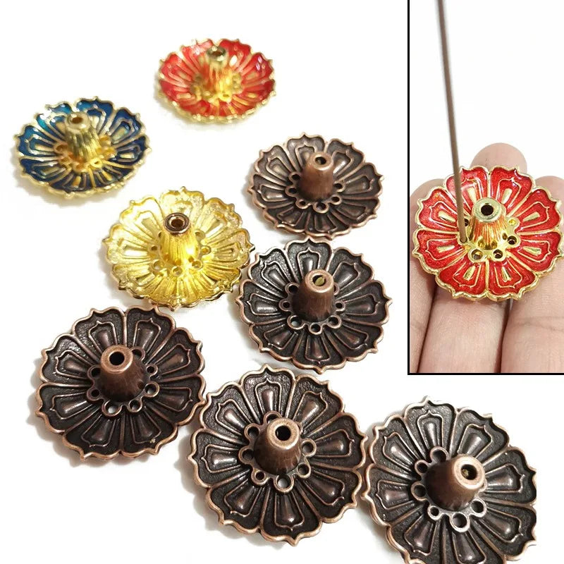 Alloy Lotus Incense Burner Stick Holder Home Buddhism Line Incense Plate Sandalwood Coil Base Temples Delicate Home Decor Peaceful Pleasures Health and Wellness