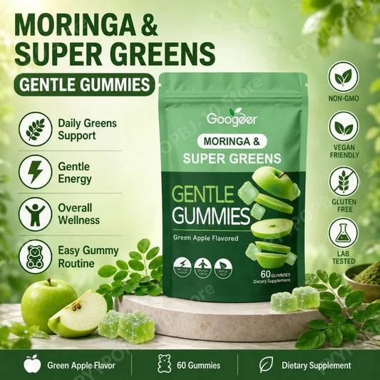 Googeer Moringa Super Greens Gummies | Green Apple | 60ct Superfood Greens Gummies Peaceful Pleasures Health and Wellness