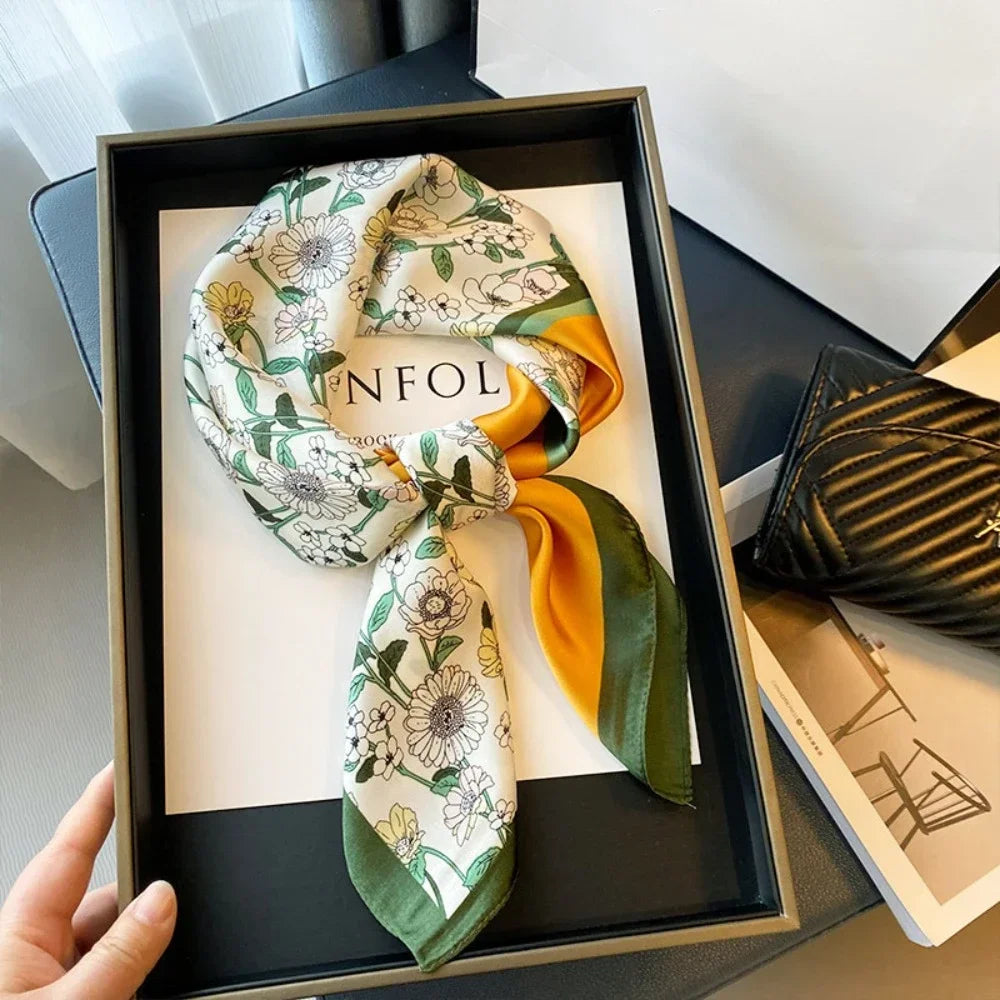 Women's Printed Square Scarf 70x70cm – Silk-Feel Shawl & Wrap