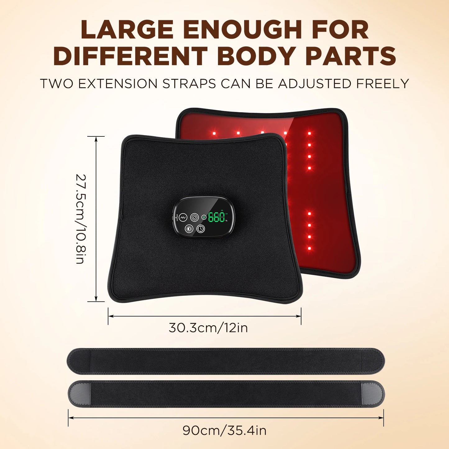 Cordless Vibration Waist Massager 660nm 850nm Infrared Light LED Pad Electric Back Shoulder Strap Muscle Relax Knee Brace Belt Peaceful Pleasures Health and Wellness black