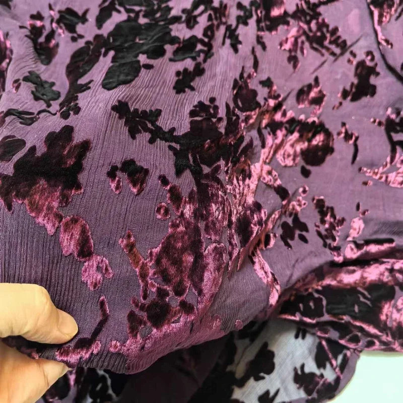 Velvet Silk Crepe Mulberry Burnt Out Fabric | By the Meter