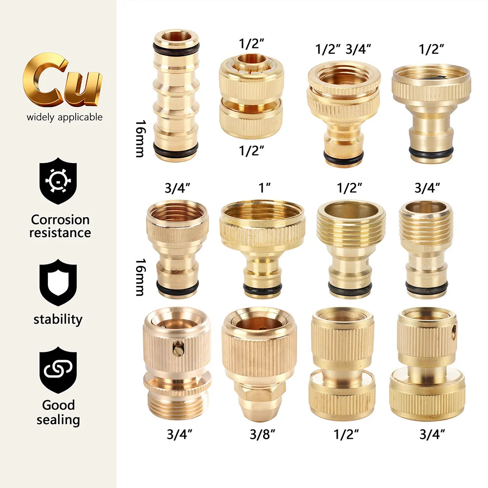 Quick Connector Water Pipe Tap Adaptor Fitting for 1/2"3/4"3/8"1/4" Irrigation Tube Water Stop Repair Joints Brass Garden Hose Peaceful Pleasures Health and Wellness