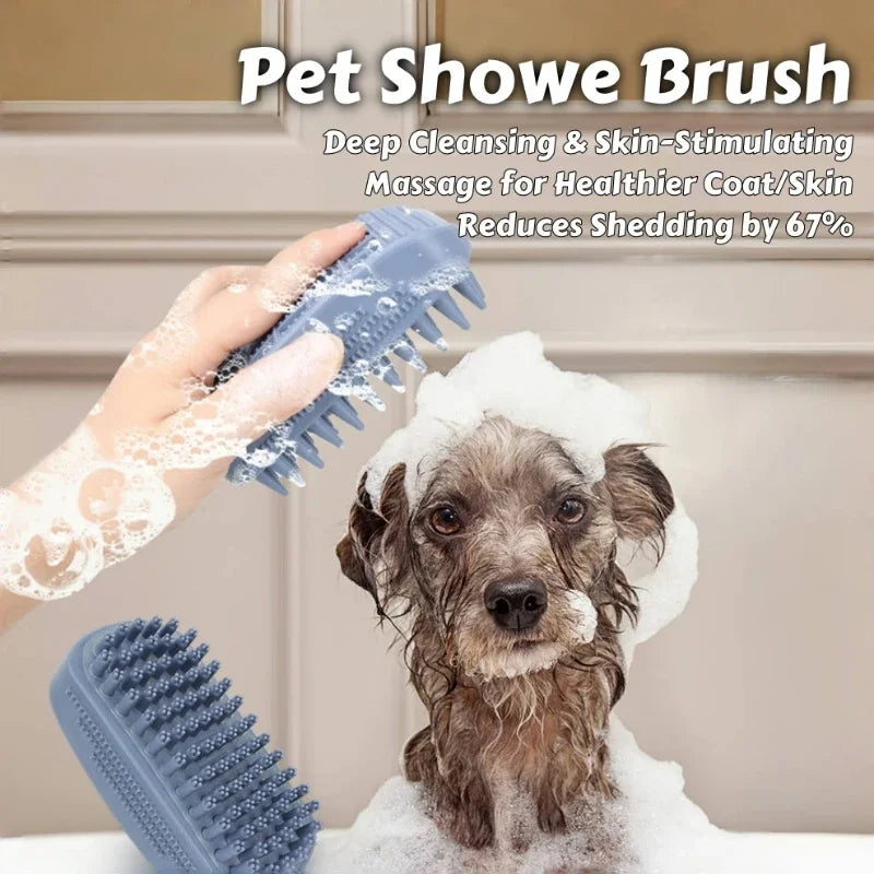 3-Head Silicone Pet Bath Brush – Fur Removal for Cats & Dogs