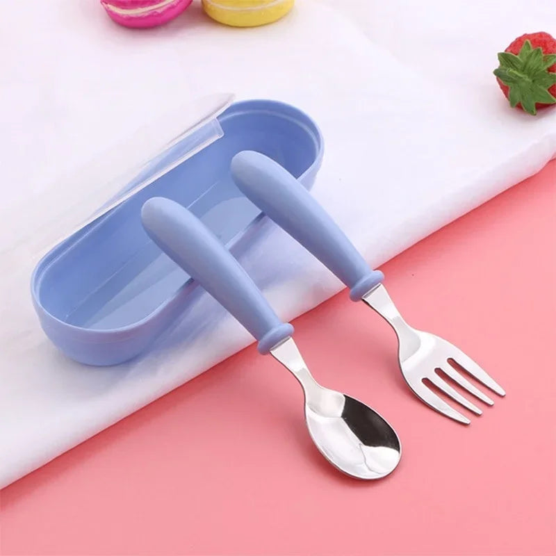 Children Spoon Forks Box Kids Stainless Steel Cutlery Portable Baby