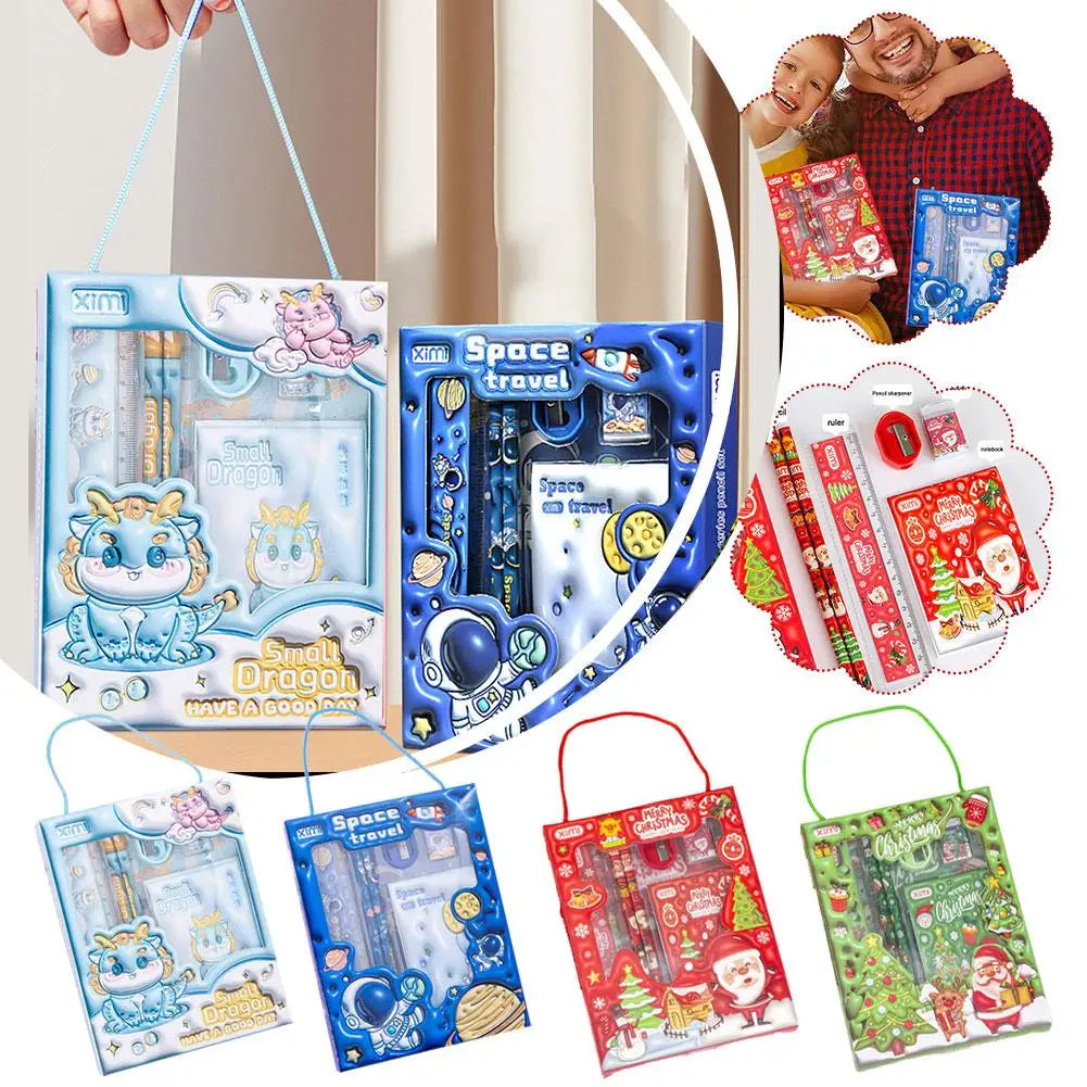 6 Pcs/set Children's Cute Stationery Sets Cartoon Stationery Set Pencil Ruler Eraser Sharpener Student Stationery Supplies Peaceful Pleasures Health and Wellness