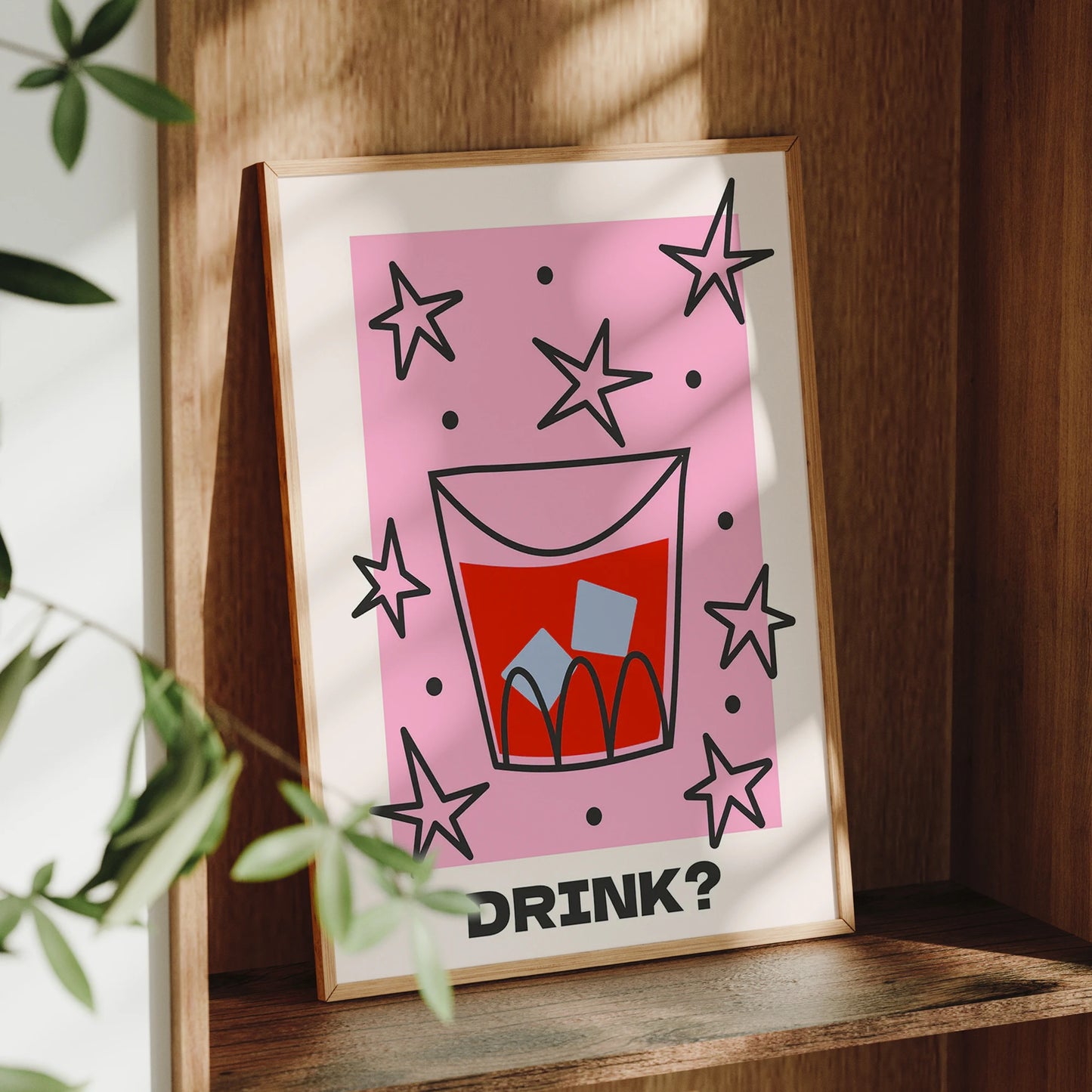 Minimalist "Drink?" Quote Stars Canvas Wall Art Print