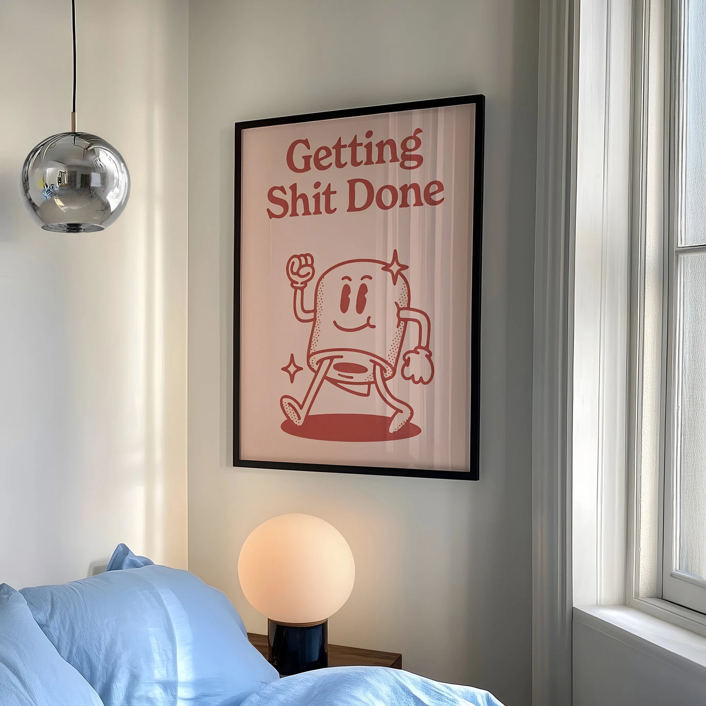 Getting Shit Done Retro Pink Background Wall Art Prints Canvas Painting Poster Picture For Living Dining Kitchen Room Home Decor Peaceful Pleasures Health and Wellness