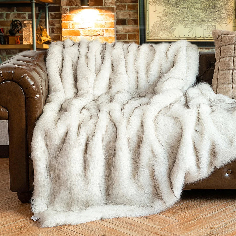 Battilo Faux Fur Blanket Plaid Throw for Sofa Luxury Fox Fur Throw Blanket Winter Warm Fluffy Soft Blankets Bedspread on the Bed Peaceful Pleasures Health and Wellness White 127x152cm