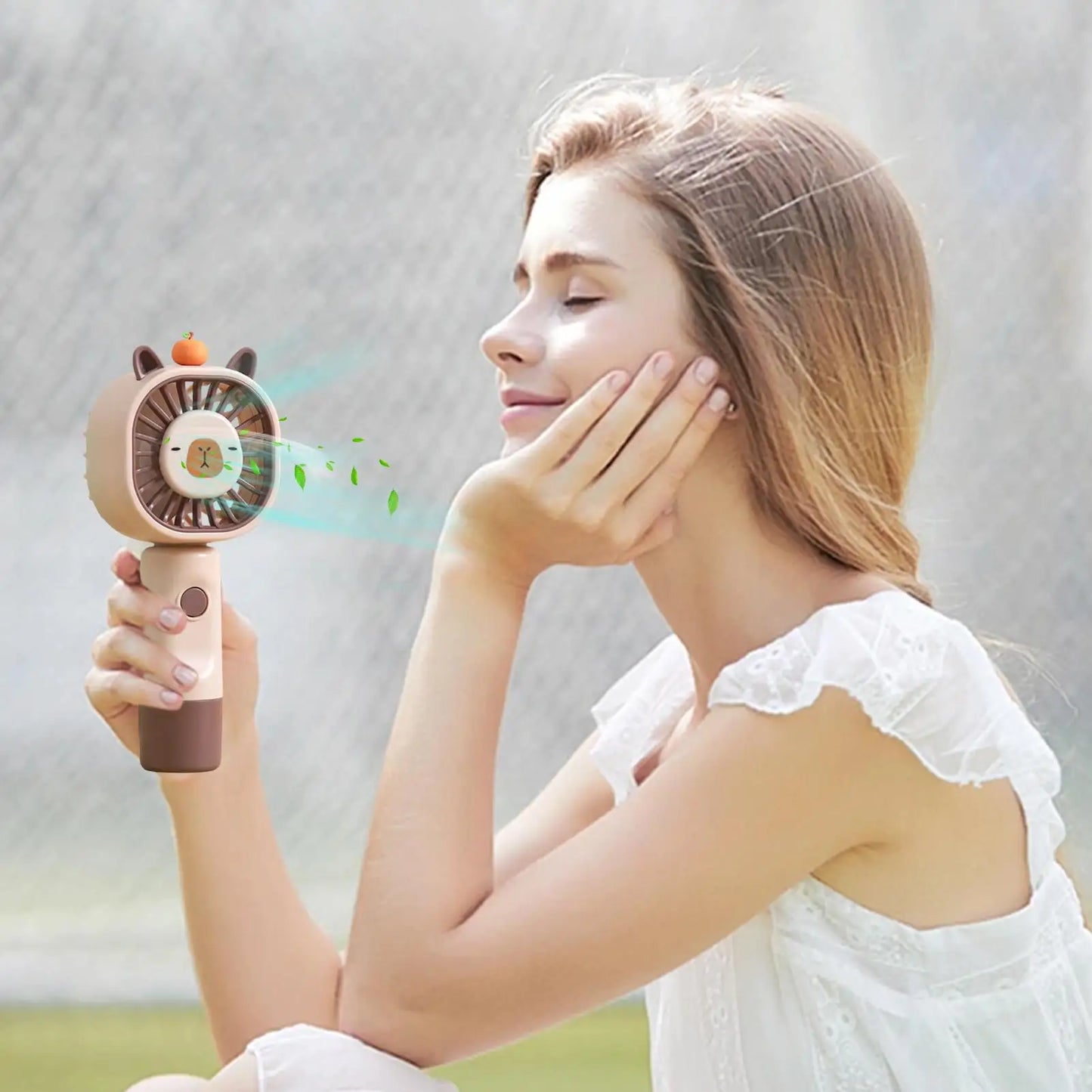 Capybara Handheld Mini Fan – 5-Speed USB Rechargeable Fan