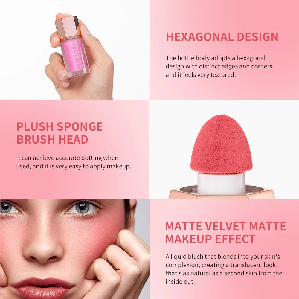 6 Colour Matte Liquid Blush Easy to apply long lasting waterproof blush sponge brush head Eyes lips Makeup Blush Cosmetics Peaceful Pleasures Health and Wellness