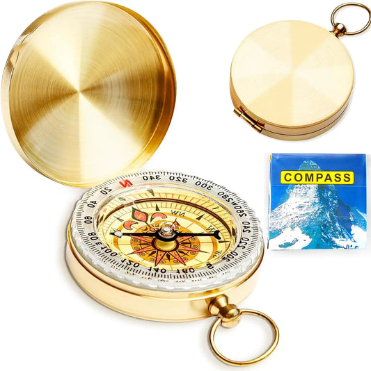 Camping Compass Metal Pocket Brass Golden Compass for Hiking Camping Hunting Outdoor Navigation Survival Tool Peaceful Pleasures Health and Wellness YELLOW
