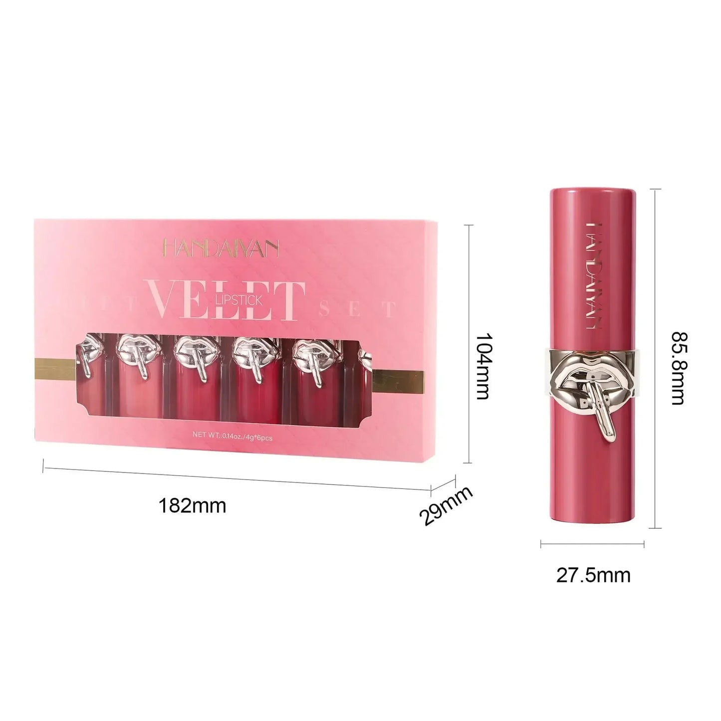 HANDAIYAN Velvet Matte Lipstick Set – 6pc Waterproof High Pigment