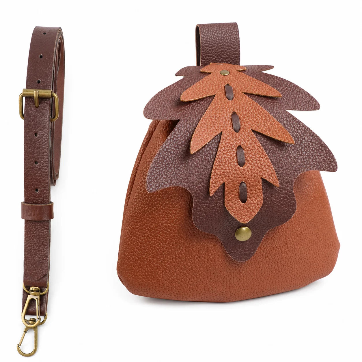Medieval Leather Belt Pouch Antique Brass Key Viking Waist Bag