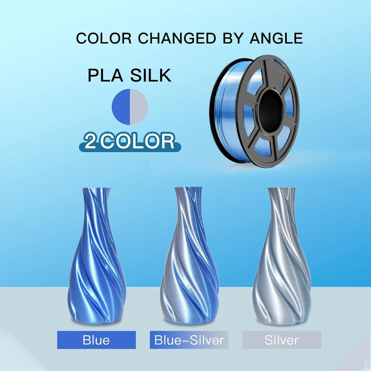 Silk Dual Color PLA Filament 1.75mm | DINGSUN 3D 200g–1kg