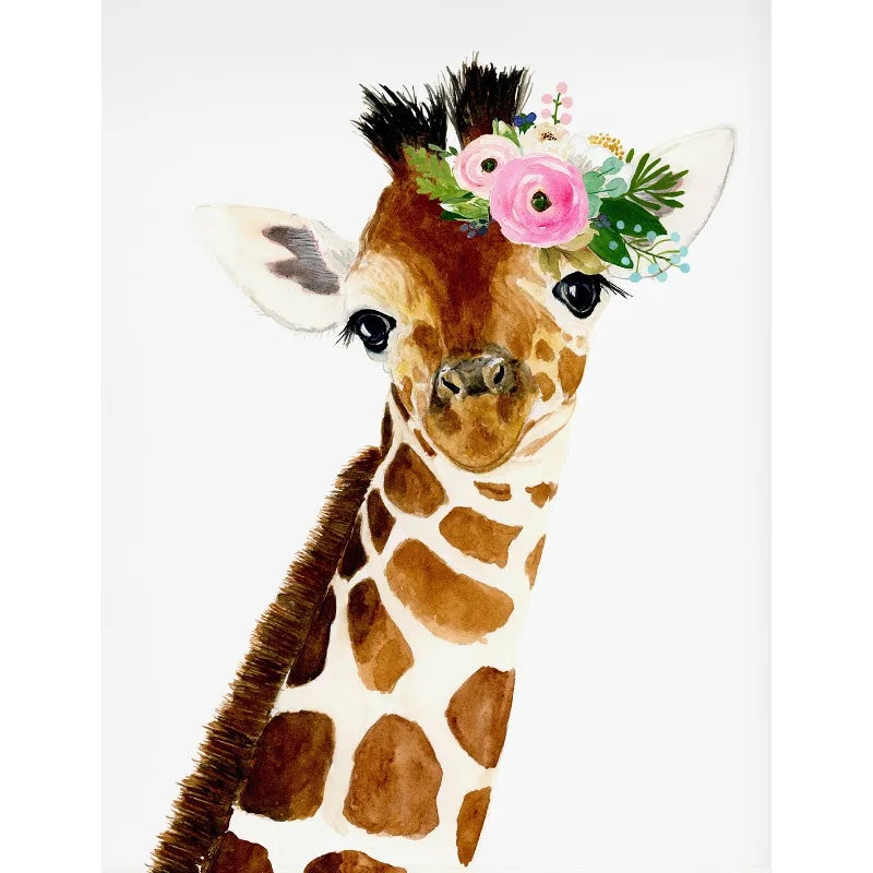 Watercolor Safari Animals Canvas Wall Art | Nursery Decor