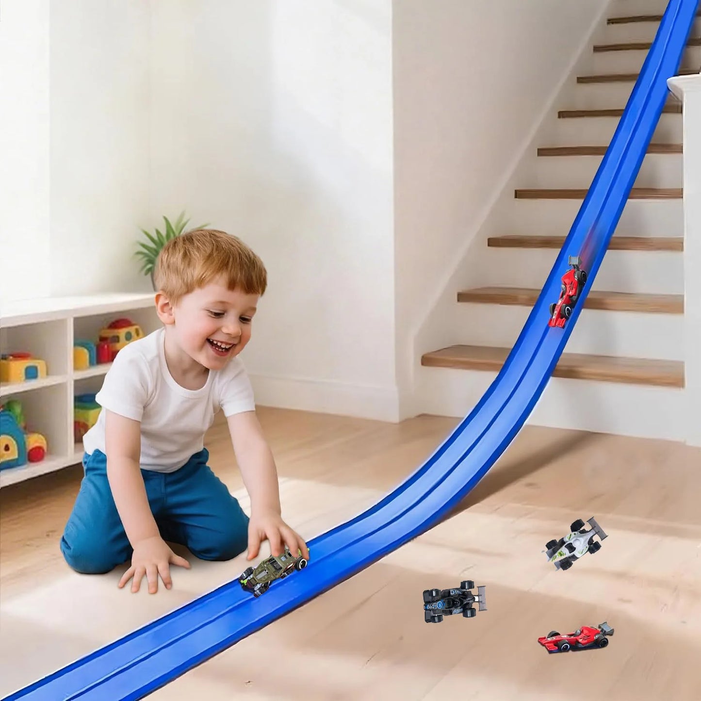 DIY Assembled Soft Track Car Inertia Return Kids Rolls Up Portable