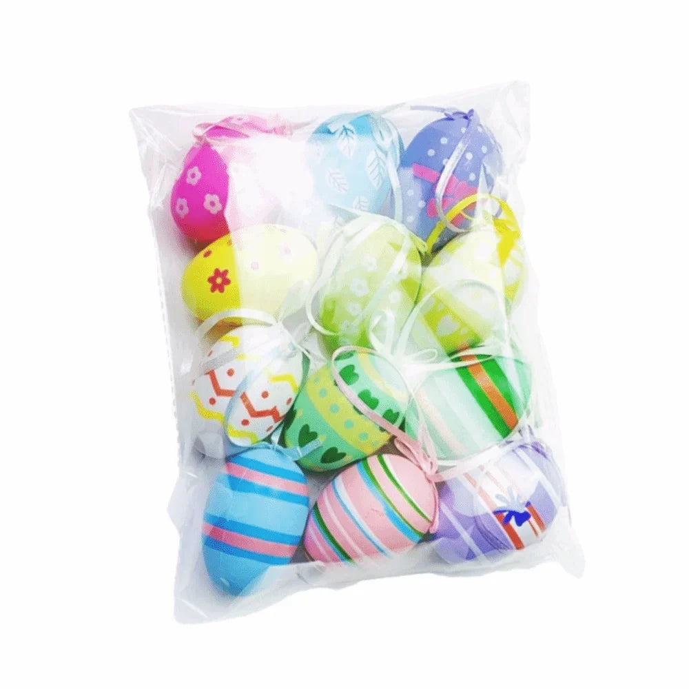 12-Piece Hand Painted Cartoon Easter Egg Hanging Ornaments