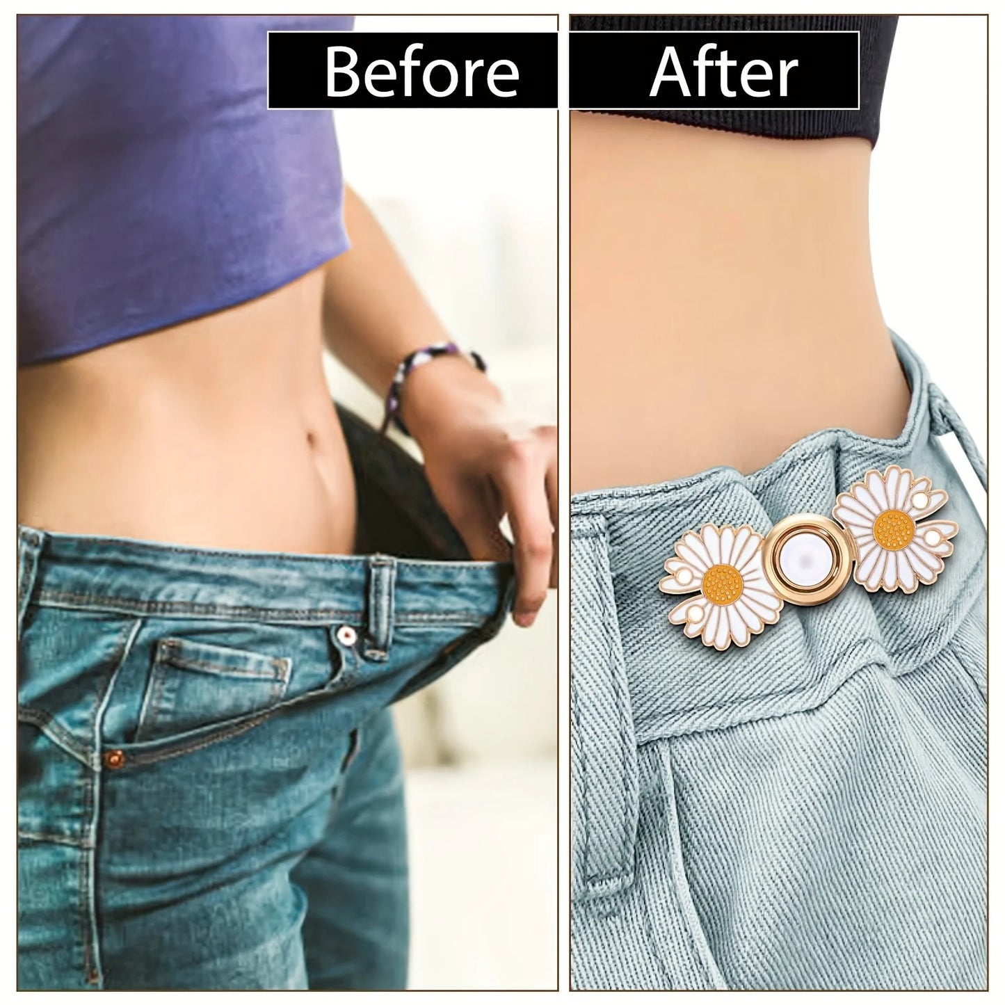 Detachable Pant Waist Tightener Pearl Flower No Sew Buckles Loose