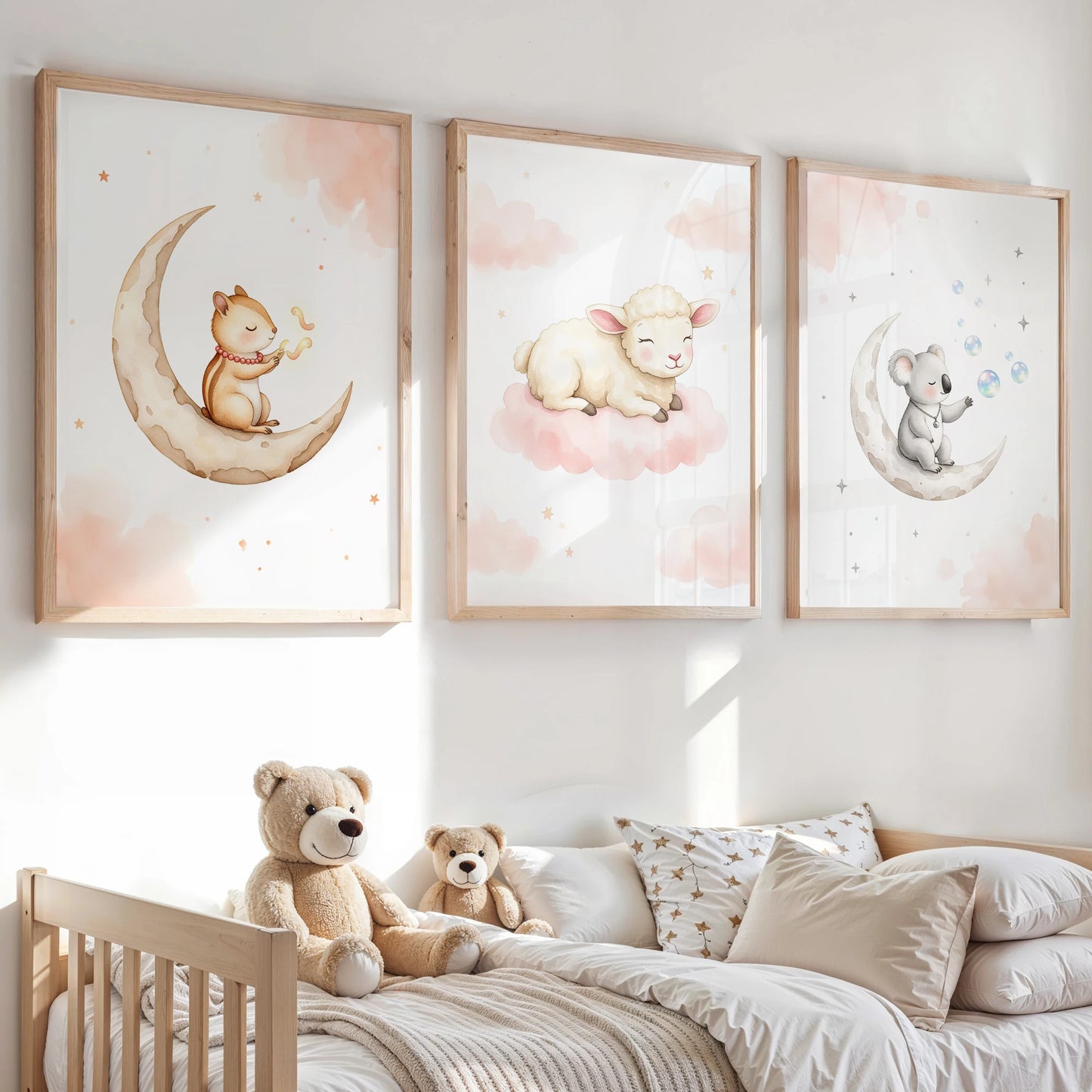Cartoon Watercolor Dream Animals Canvas Wall Art | Kids Room