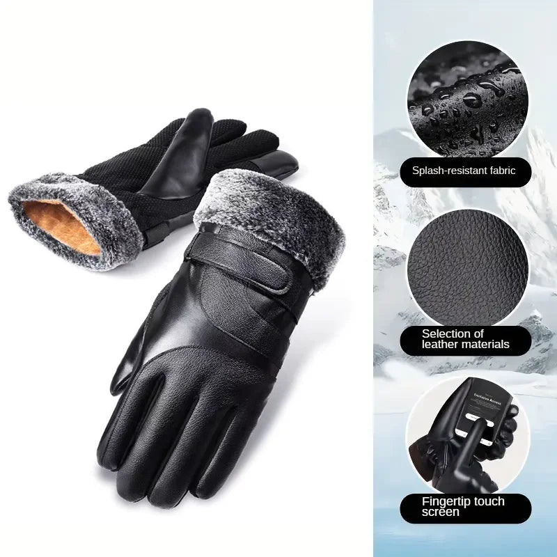 One Pair Winter Gloves - Thick,Waterproof Warm & Waterproof Faux Leather with Soft Velvet Lining for Outdoor Motorcycle Riding Peaceful Pleasures Health and Wellness