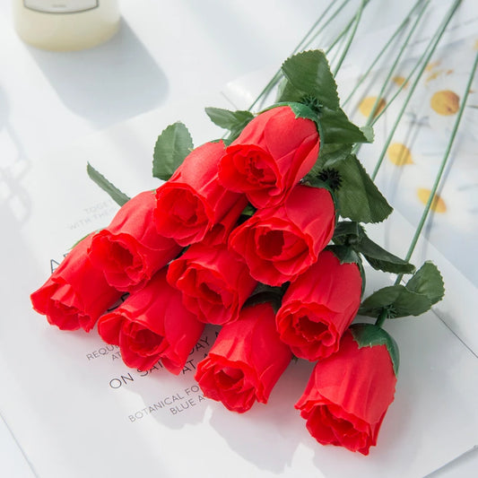 Red Silk Rose Bouquet 10 Pcs – Artificial Flowers for Weddings Artificial Flower Bouquet Peaceful Pleasures Health and Wellness