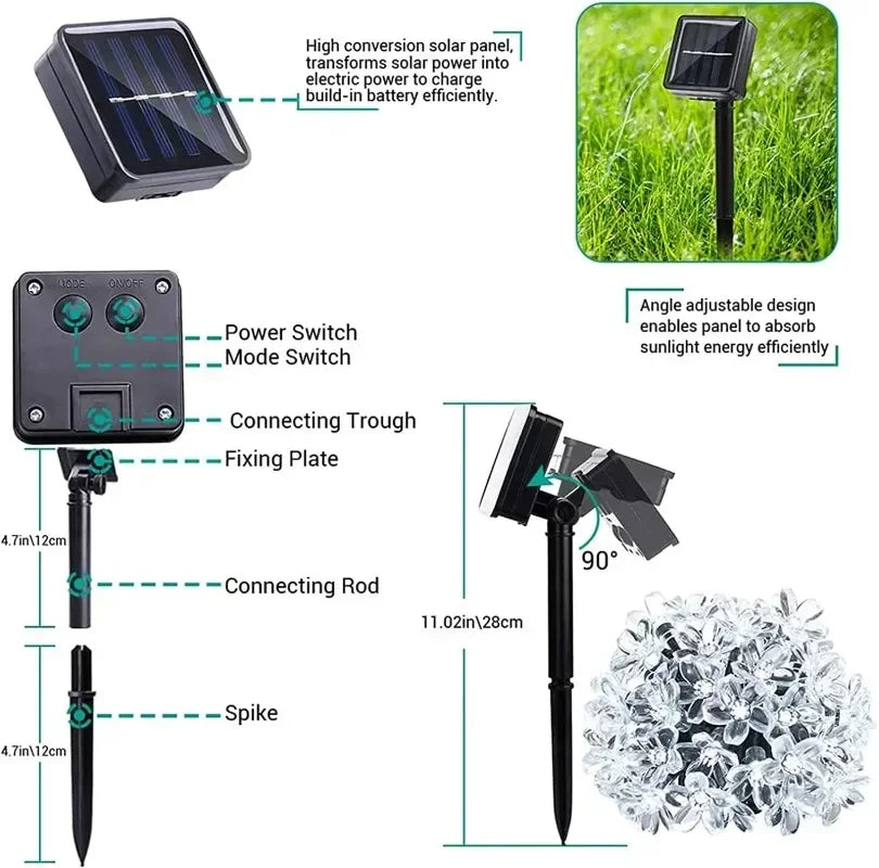 Solar Cherry Flower String Lights 20m – Waterproof Garden Garland