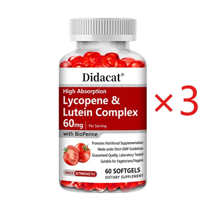 Lycopene & Lutein Complex 60mg Capsules with Bioperine, Antioxidant, Supports Prostate, Heart, Eye & Urinary System Health Peaceful Pleasures Health and Wellness 60 count-3 bottle