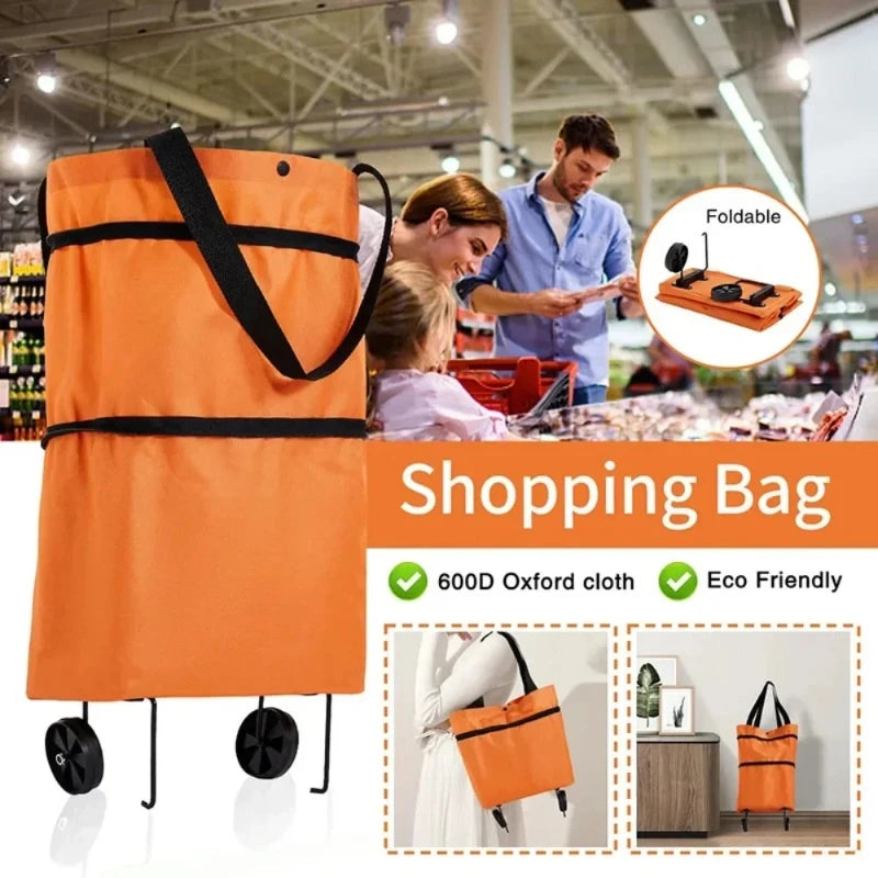 1pc Portable and Foldable Shopping Cart, Household Vegetable Cart, Lightweight with Wheels, Backpackable Peaceful Pleasures Health and Wellness