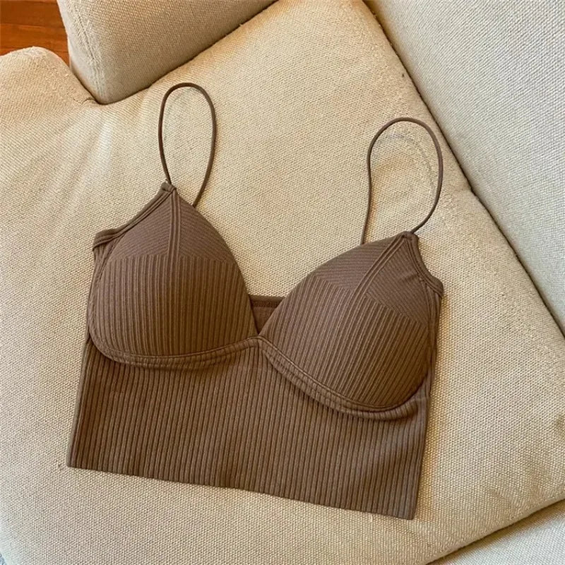 Ribbed Bralette Tank Top Built-In Cups | Low Back Women's Cami