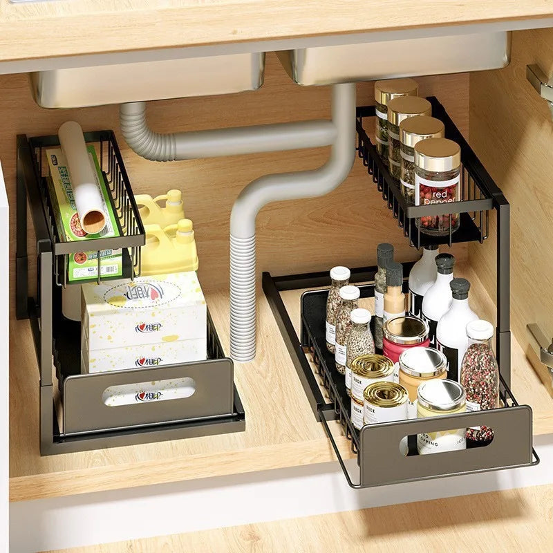 Under Sink Sliding Drawer Organizer - Metal Storage Rack with Pull-Out Shelves - Multi-Room Kitchen Bathroom Cabinet Organizer Peaceful Pleasures Health and Wellness