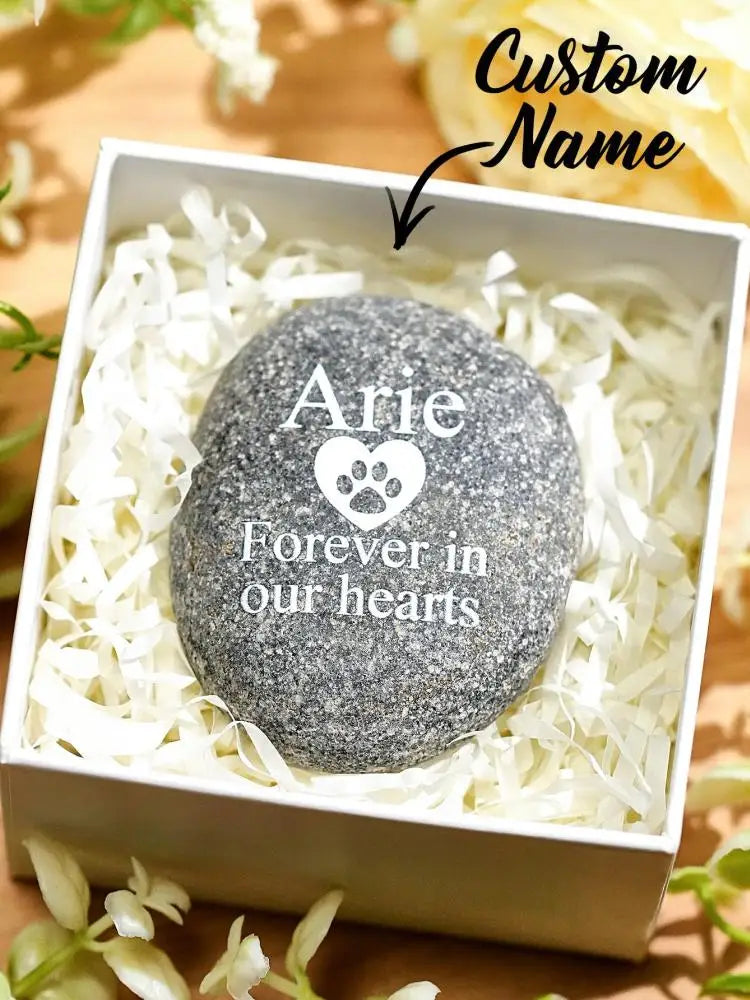 Custom Pet Memorial Stone Personalized Dog Cat Grave Marker Engraved Garden Pebble Pet Loss Gift Custom Puppy Tombstone Peaceful Pleasures Health and Wellness Gray One size fits all