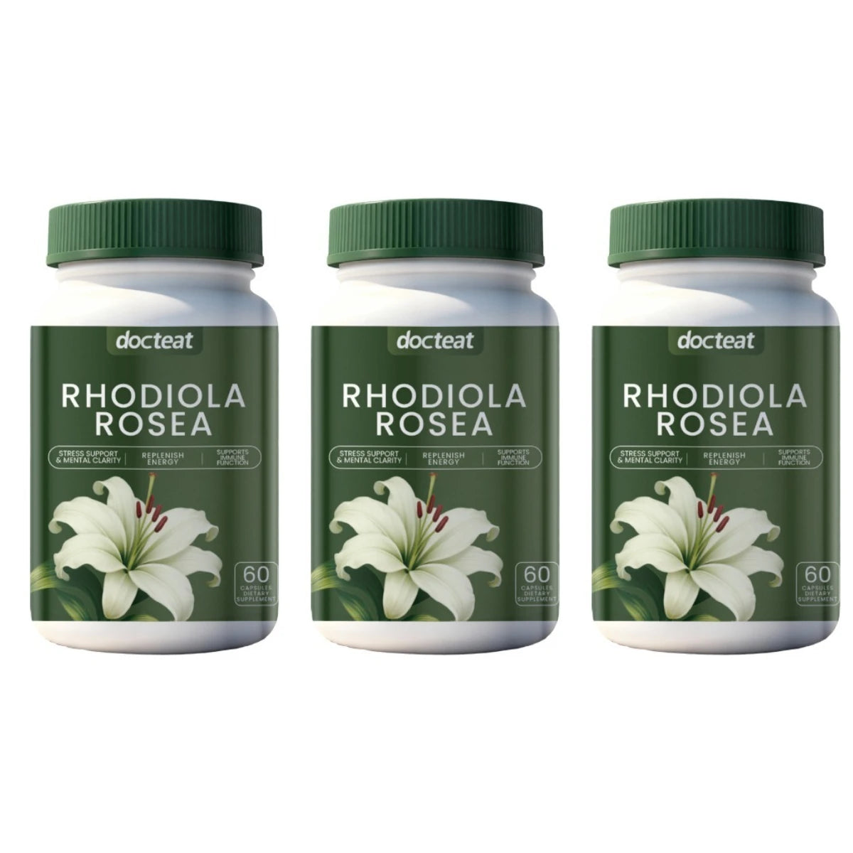 Docteat Rhodiola Rosea 60ct Capsules | Natural Adaptogen Vegan