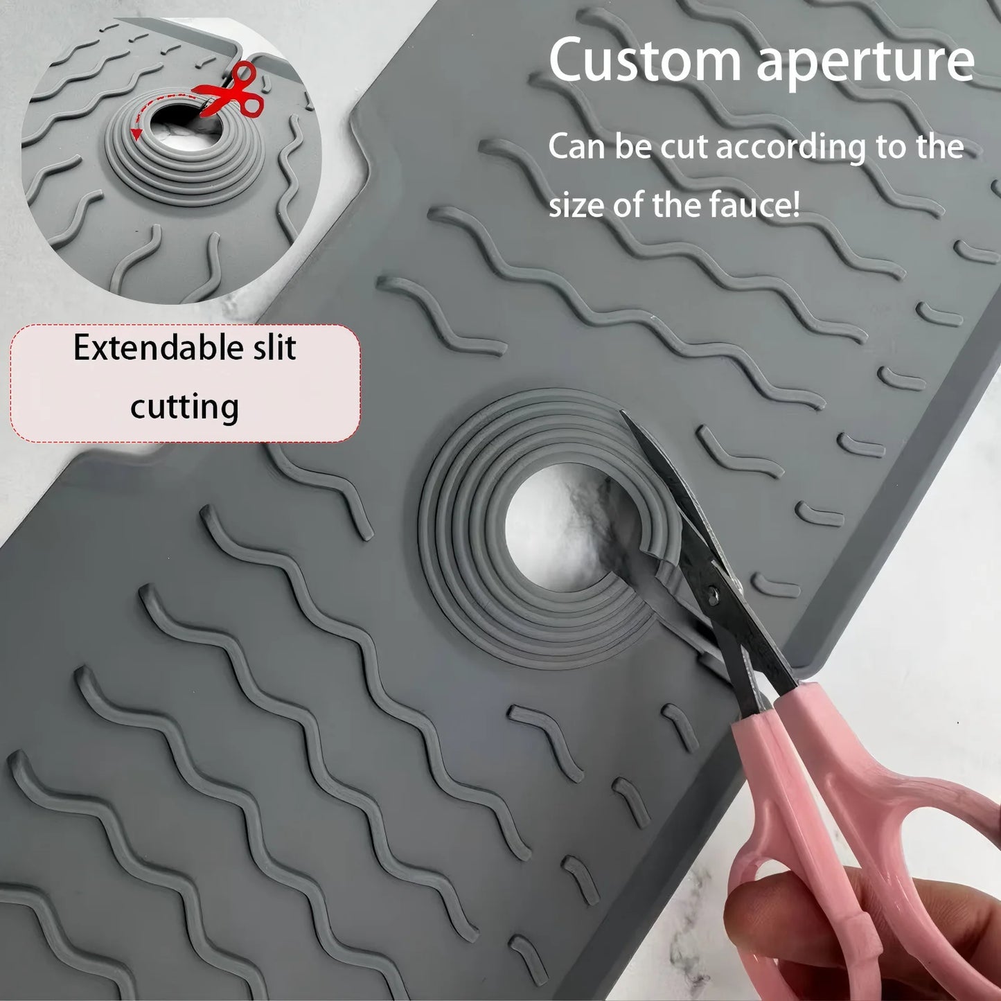 1-Piece Black Wavy Pattern Long Food-Grade Silicone Draining Mat for Kitchen and Bathroom, Faucet Splash-Proof Sink Mat, Long Strip, Foldable, Perfect for Sinks, Durable, Non-Slip, Sink Mat with Inclined Drainage Design Peaceful Pleasures Health and Wellness