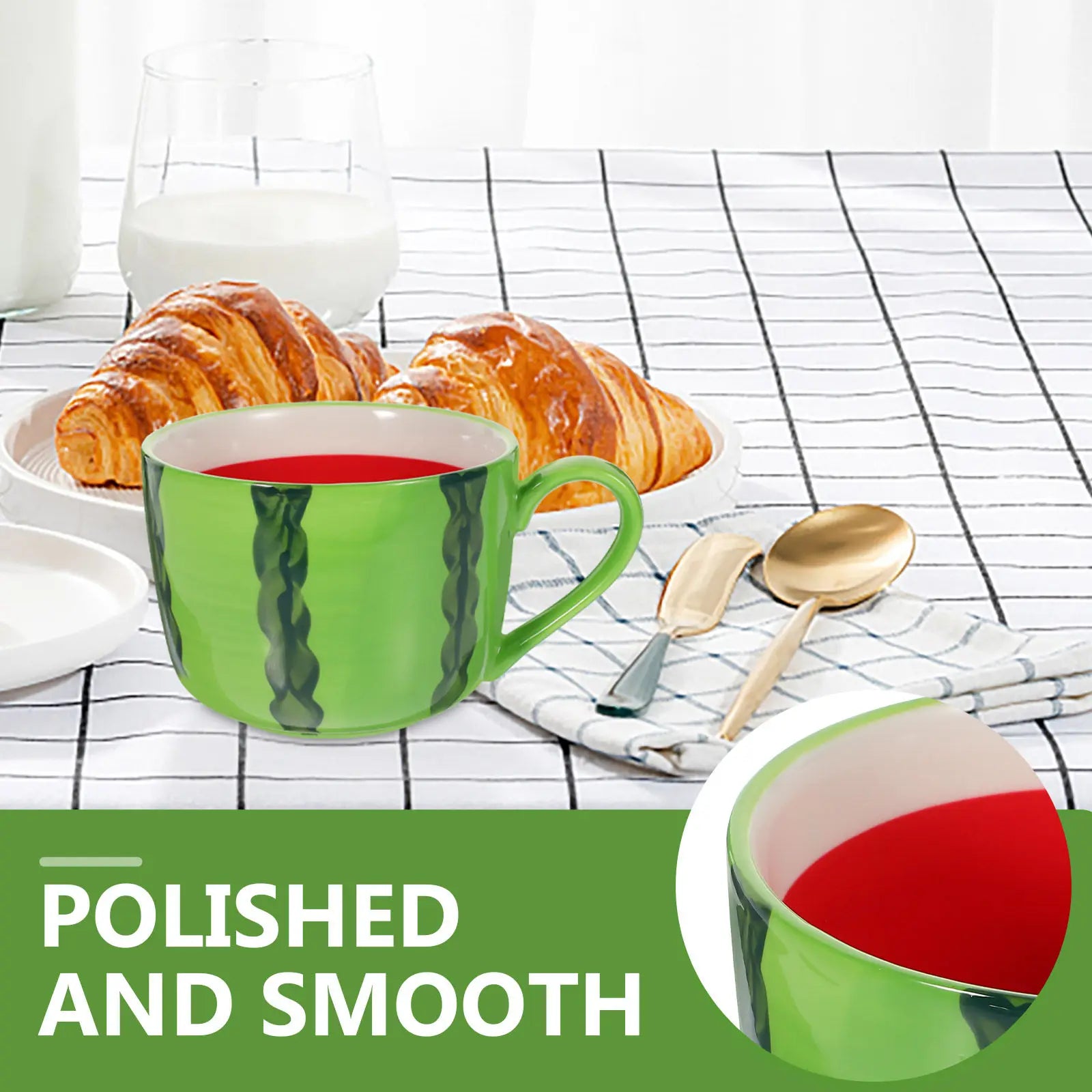 Watermelon Ceramic Cup Summer Design Coffee Tea Milk Mug Sturdy Heat Resistant Smooth Inner Wall Drinking Cup Household Office Peaceful Pleasures Health and Wellness
