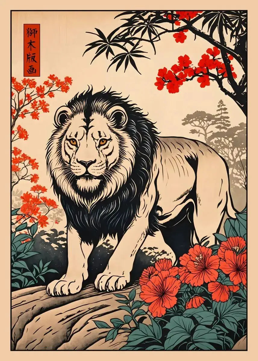 Japanese Animal Canvas Print | Vintage Tiger Fox Deer Retro Poster