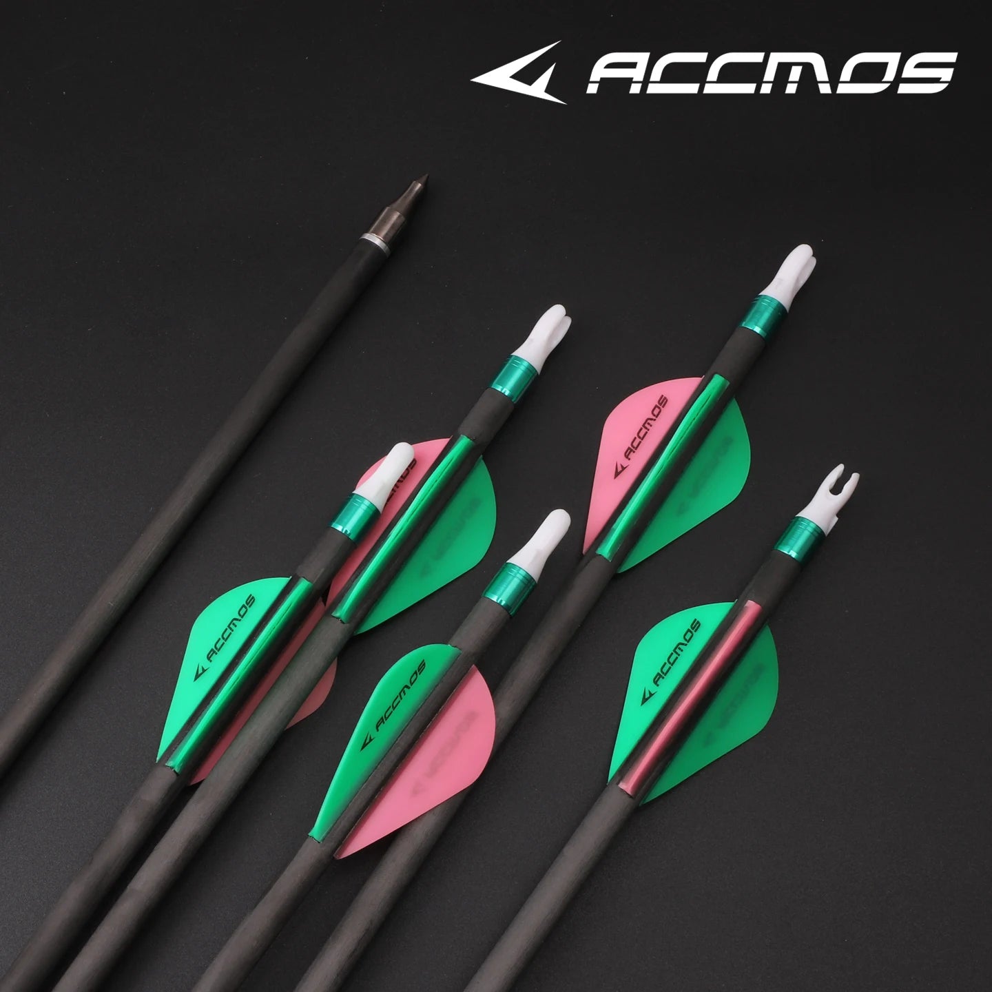6 12 ACCMOS Beginner Arrow ID6 2 Spine 300 800 Green Pink Feather