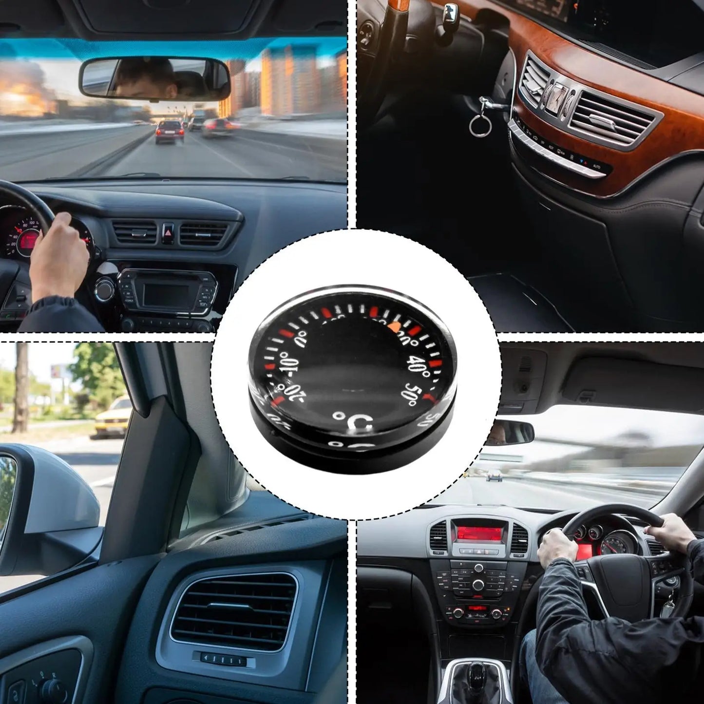 Mini Circular Car Thermometer | Battery-Free Mechanical Dial