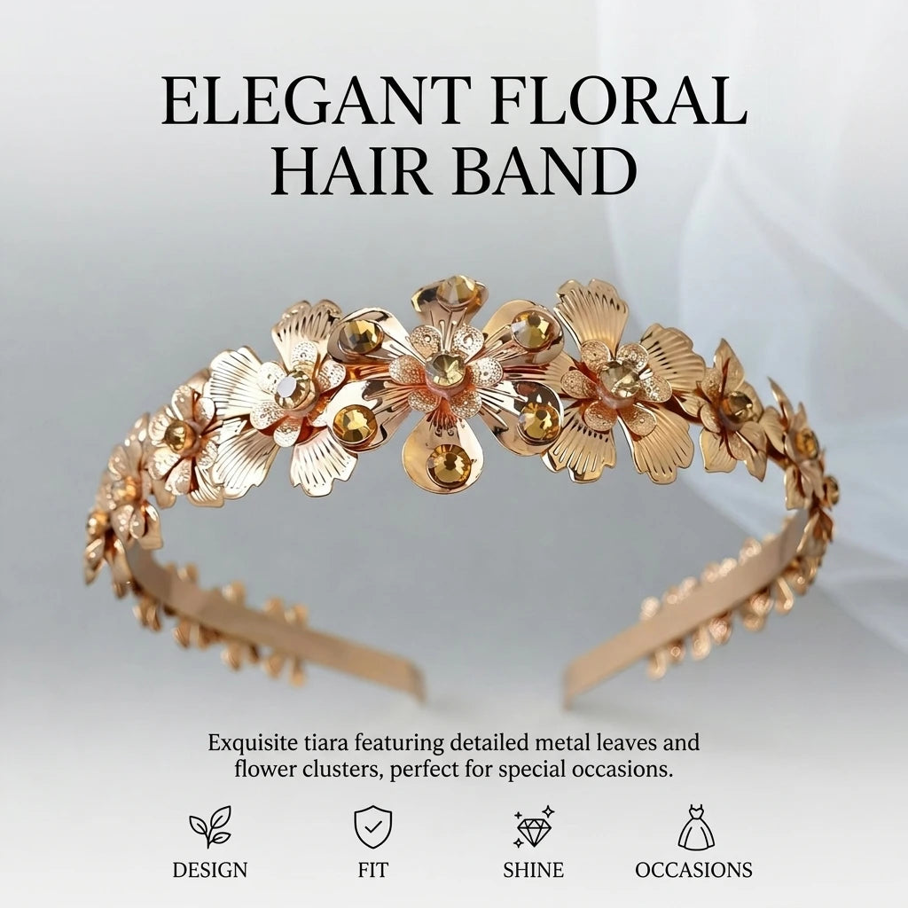 Bridal Flower Hair Band Metal-Leaf Headpiece Elegant Wedding Headband For Bride And Bridesmaid Peaceful Pleasures Health and Wellness