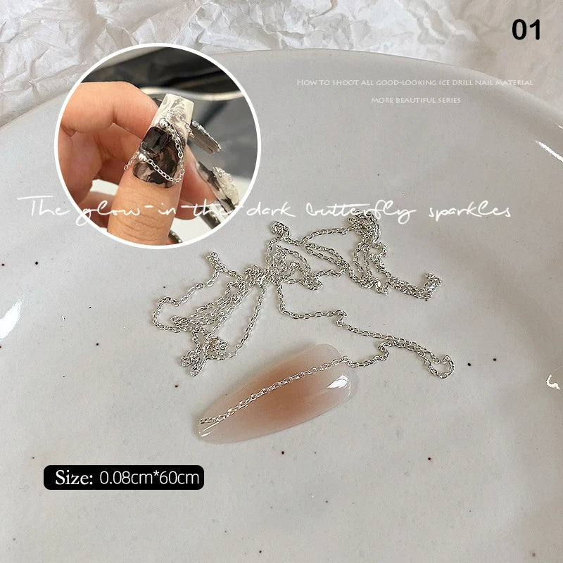Nail Chains Gold Silver Nail Stone Beads 60cm Decor 3D Alloy Punk Style Nail Decoration Nail Jewelry Nail Charm Accessories Peaceful Pleasures Health and Wellness 1