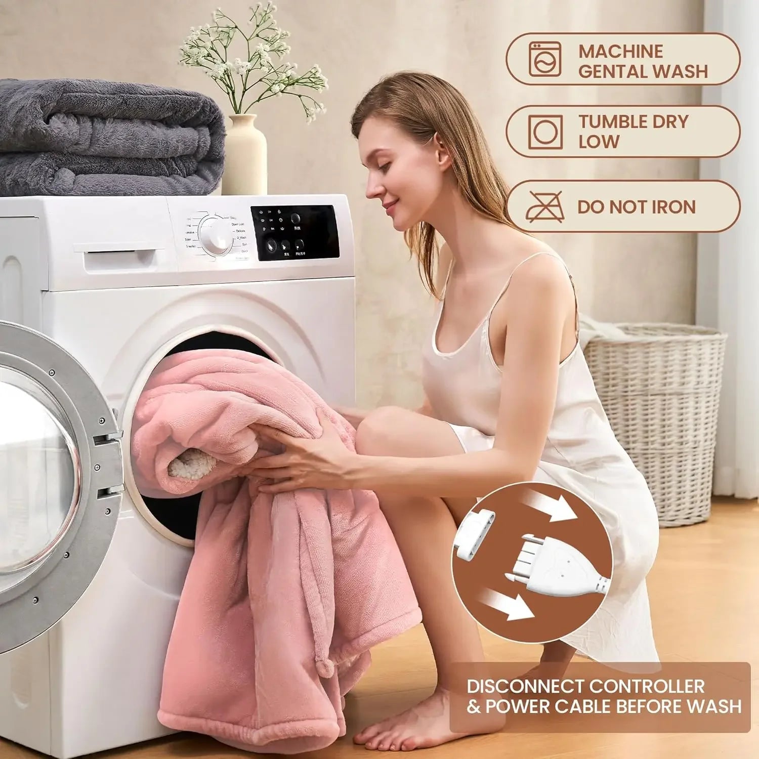 Twin Size Electric Blanket with 6 Heat Settings, Fast Heating, Auto Shut Off, Machine Washable in Pink Peaceful Pleasures Health and Wellness