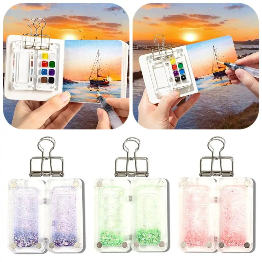 Acrylic Watercolor Paint Palette Magnetic Quicksand Travel Painting Tray Foldable Waterproof Paint Pigment Box Outdoor Peaceful Pleasures Health and Wellness