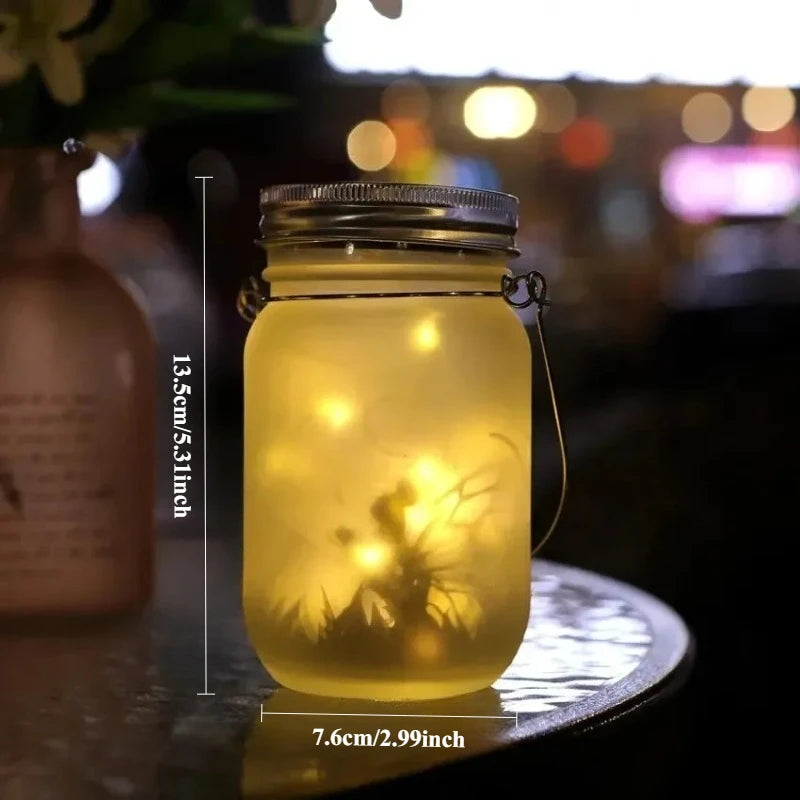 Solar LED Frosted Glass Mason Jar Fairy Light | Garden Decor